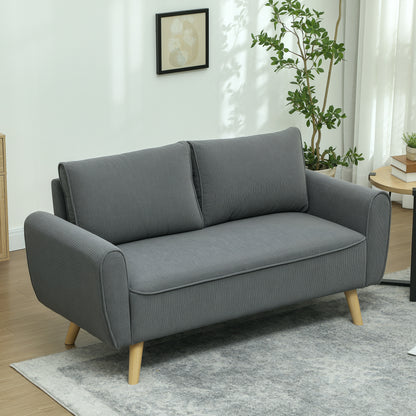 Two-Seater Sofa with 2 Pillows, Upholstered Sofa with 54cm Extra Deep Seats, Double Sofa in Corduroy, Small Sofa with Wood Frame 2-Seater Couch for Living Room Bedroom Office, 145 x 75 x 78 cm, Dark Gray