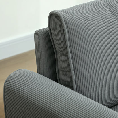 Two-Seater Sofa with 2 Pillows, Upholstered Sofa with 54cm Extra Deep Seats, Double Sofa in Corduroy, Small Sofa with Wood Frame 2-Seater Couch for Living Room Bedroom Office, 145 x 75 x 78 cm, Dark Gray