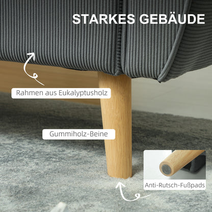 Two-Seater Sofa with 2 Pillows, Upholstered Sofa with 54cm Extra Deep Seats, Double Sofa in Corduroy, Small Sofa with Wood Frame 2-Seater Couch for Living Room Bedroom Office, 145 x 75 x 78 cm, Dark Gray