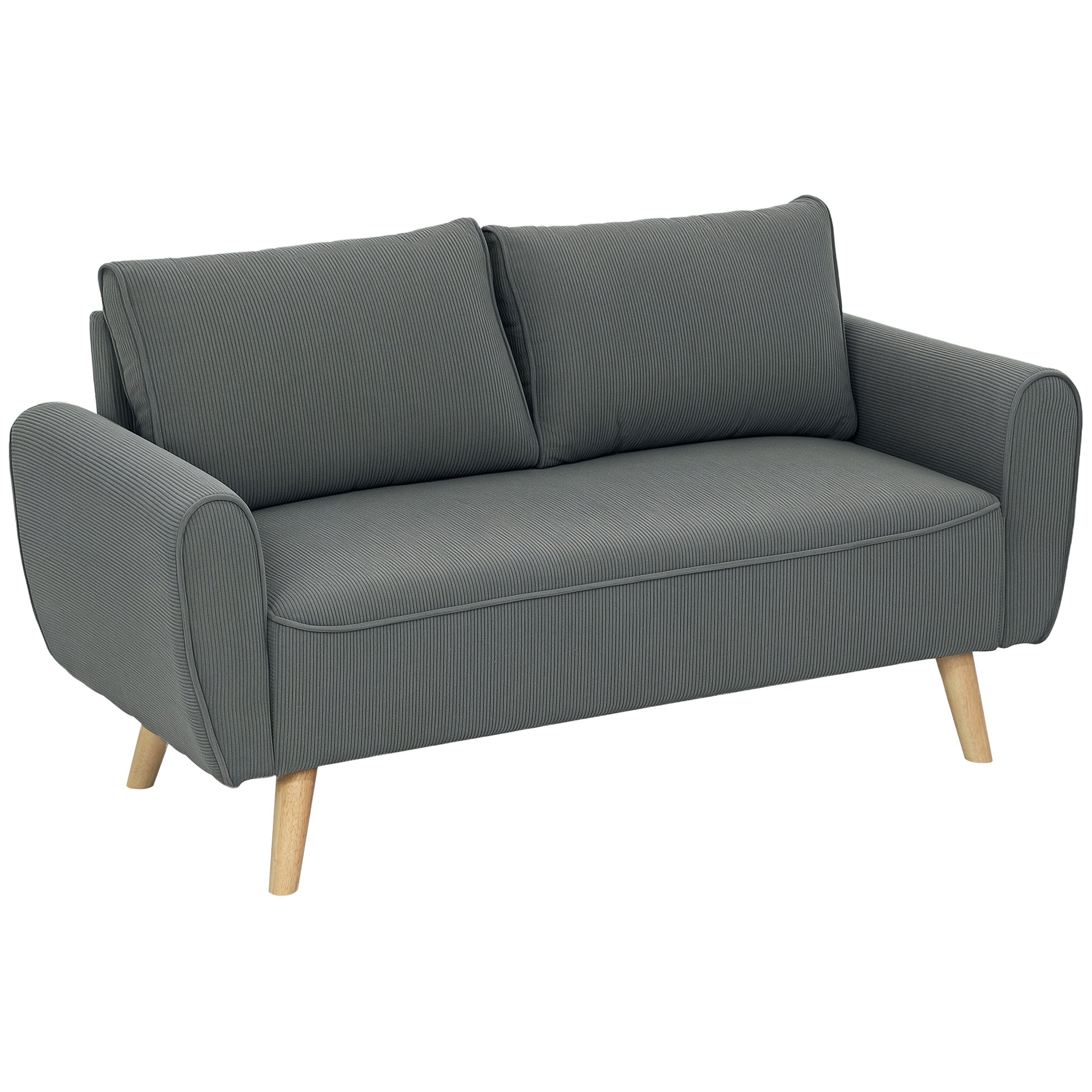 Two-Seater Sofa with 2 Pillows, Upholstered Sofa with 54cm Extra Deep Seats, Double Sofa in Corduroy, Small Sofa with Wood Frame 2-Seater Couch for Living Room Bedroom Office, 145 x 75 x 78 cm, Dark Gray
