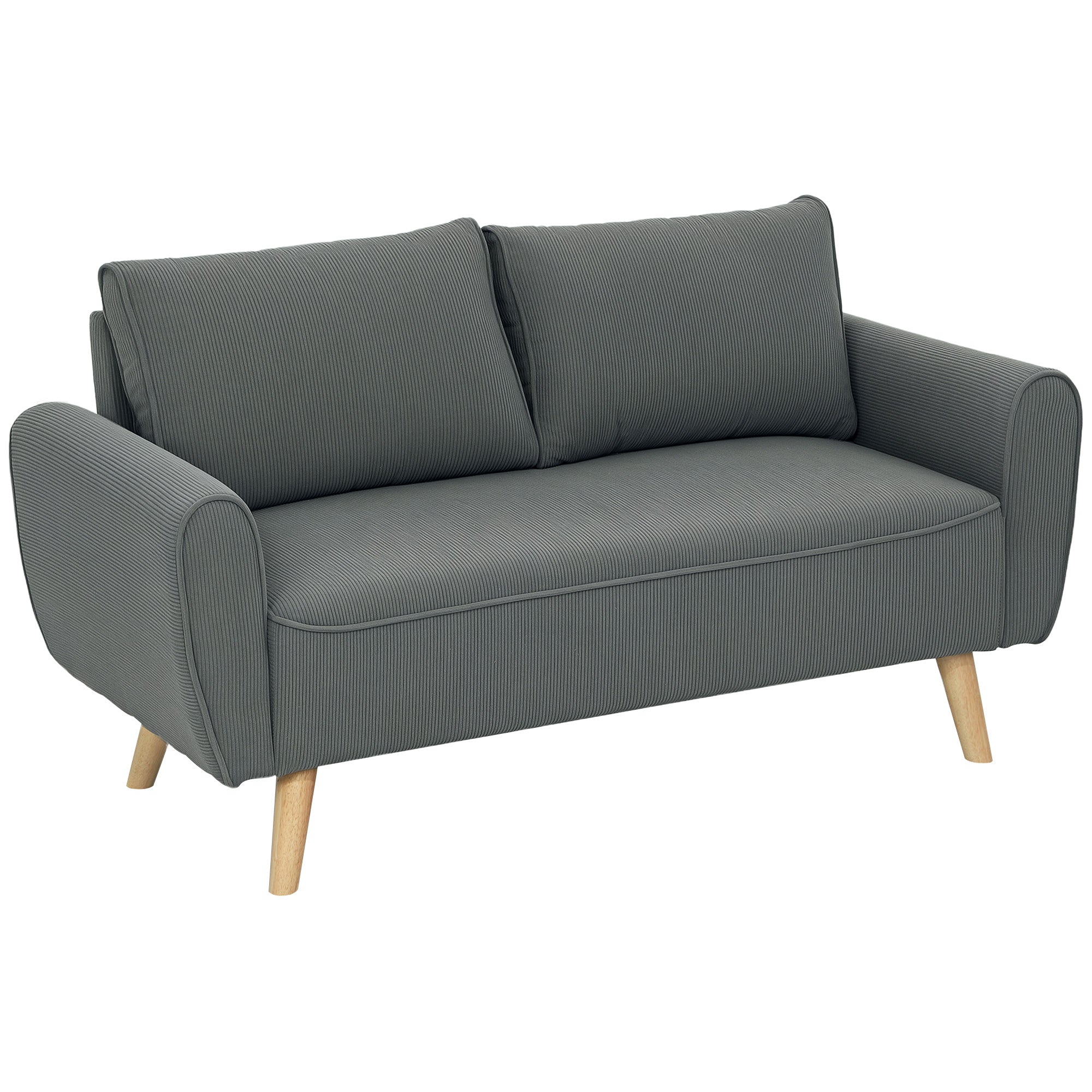 Two-Seater Sofa with 2 Pillows, Upholstered Sofa with 54cm Extra Deep Seats, Double Sofa in Corduroy, Small Sofa with Wood Frame 2-Seater Couch for Living Room Bedroom Office, 145 x 75 x 78 cm, Dark Gray