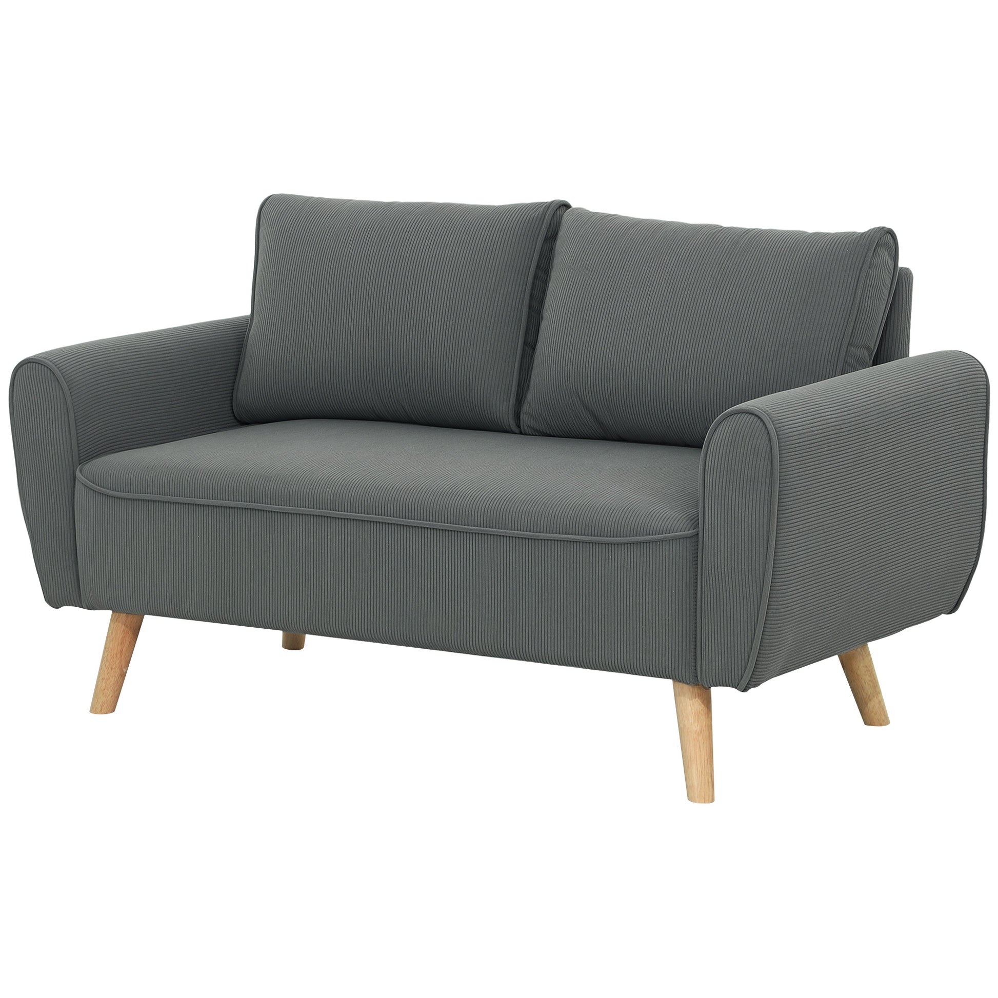 Two-Seater Sofa with 2 Pillows, Upholstered Sofa with 54cm Extra Deep Seats, Double Sofa in Corduroy, Small Sofa with Wood Frame 2-Seater Couch for Living Room Bedroom Office, 145 x 75 x 78 cm, Dark Gray