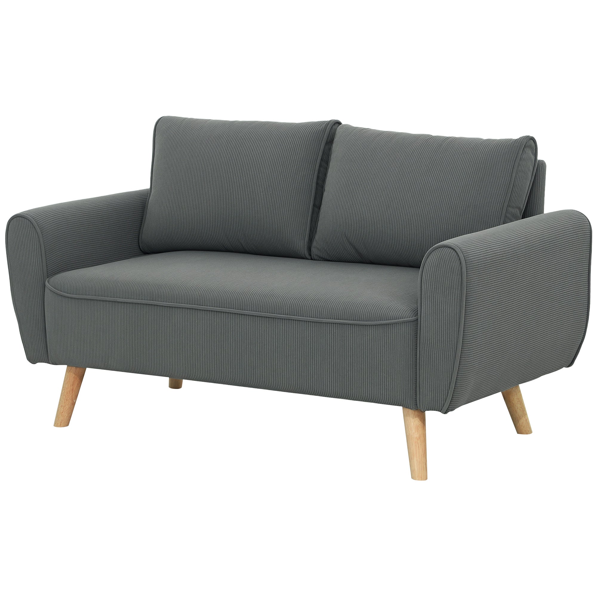 Two-Seater Sofa with 2 Pillows, Upholstered Sofa with 54cm Extra Deep Seats, Double Sofa in Corduroy, Small Sofa with Wood Frame 2-Seater Couch for Living Room Bedroom Office, 145 x 75 x 78 cm, Dark Gray