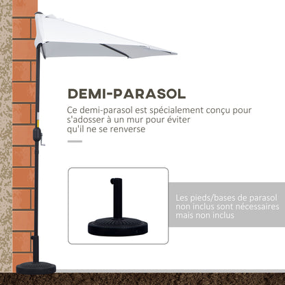 Half Parasol Ø 2.6 m, balcony parasol 5 steel ribs polyester cream