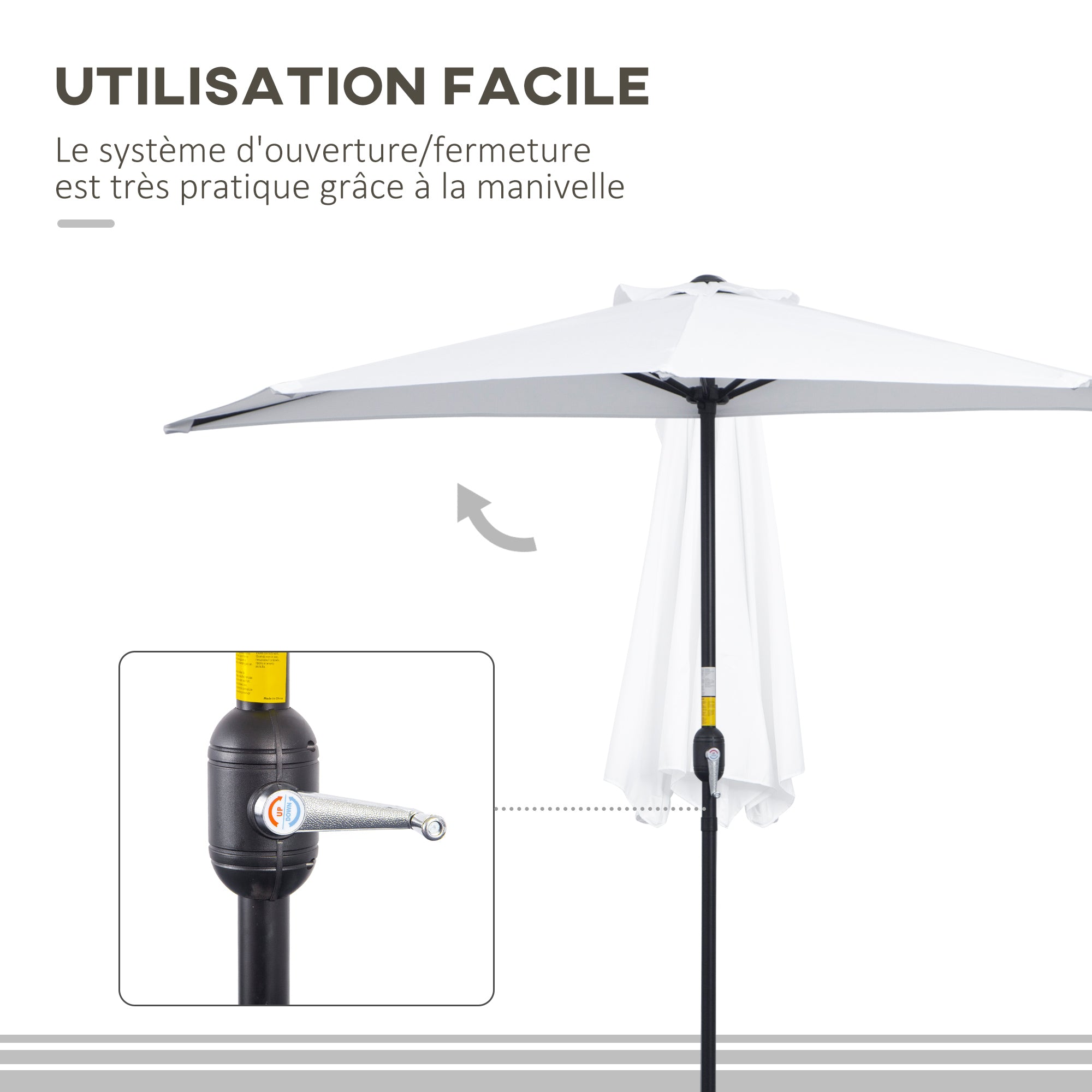 Half Parasol Ø 2.6 m, balcony parasol 5 steel ribs polyester cream