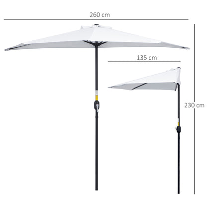 Half Parasol Ø 2.6 m, balcony parasol 5 steel ribs polyester cream