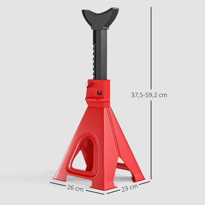 Set of 2 Car Jack Stands, 6 Ton Capacity Lift Stands, Adjustable Height from 375 to 592 mm, Large Base with Safety Pin, for Vehicle, Caravan, Workshop, Garage, Red