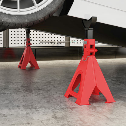 Set of 2 Car Jack Stands, 6 Ton Capacity Lift Stands, Adjustable Height from 375 to 592 mm, Large Base with Safety Pin, for Vehicle, Caravan, Workshop, Garage, Red