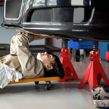 Set of 2 Car Jack Stands, 6 Ton Capacity Lift Stands, Adjustable Height from 375 to 592 mm, Large Base with Safety Pin, for Vehicle, Caravan, Workshop, Garage, Red