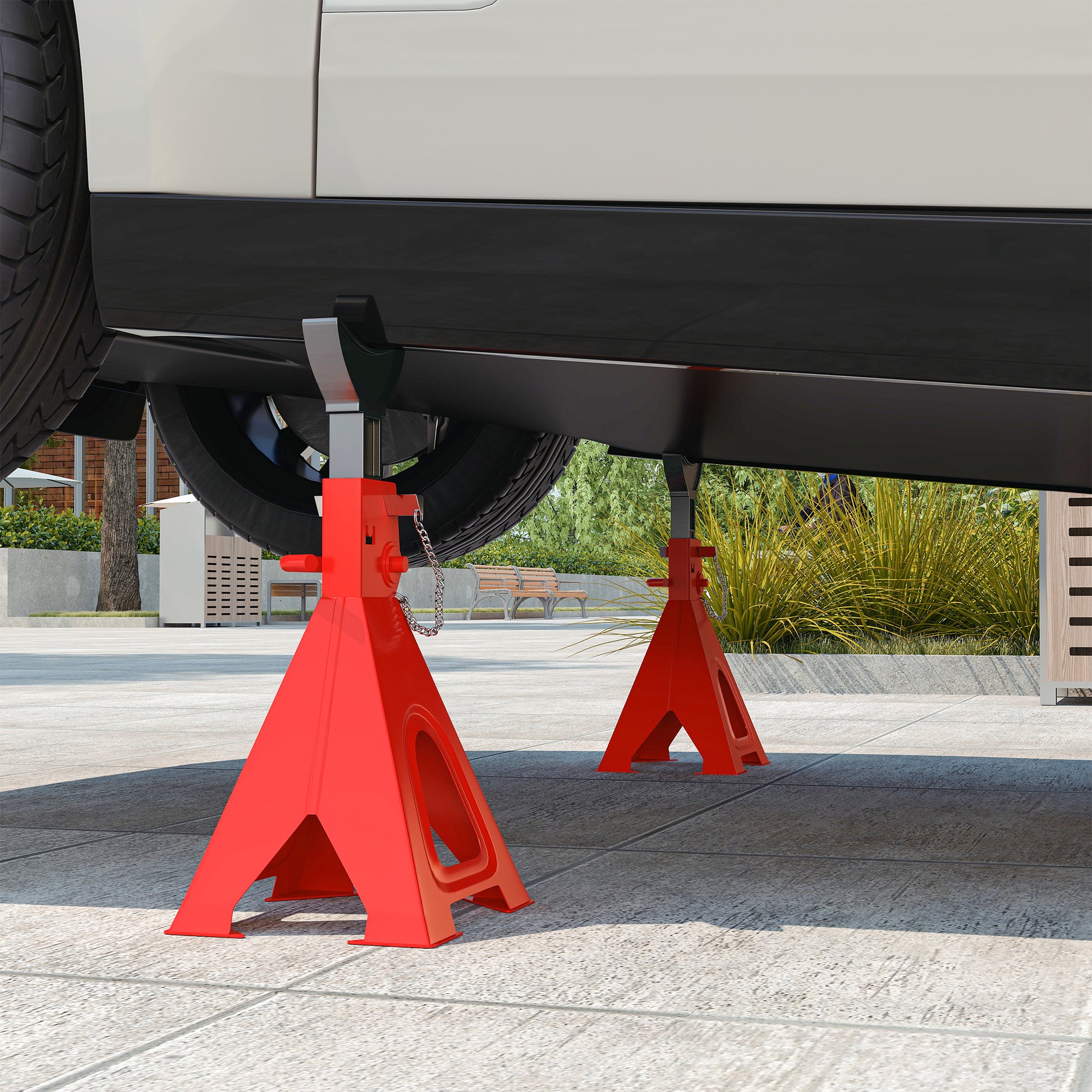 Set of 2 Car Jack Stands, 6 Ton Capacity Lift Stands, Adjustable Height from 375 to 592 mm, Large Base with Safety Pin, for Vehicle, Caravan, Workshop, Garage, Red