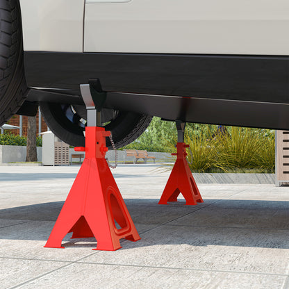 Set of 2 Car Jack Stands, 6 Ton Capacity Lift Stands, Adjustable Height from 375 to 592 mm, Large Base with Safety Pin, for Vehicle, Caravan, Workshop, Garage, Red