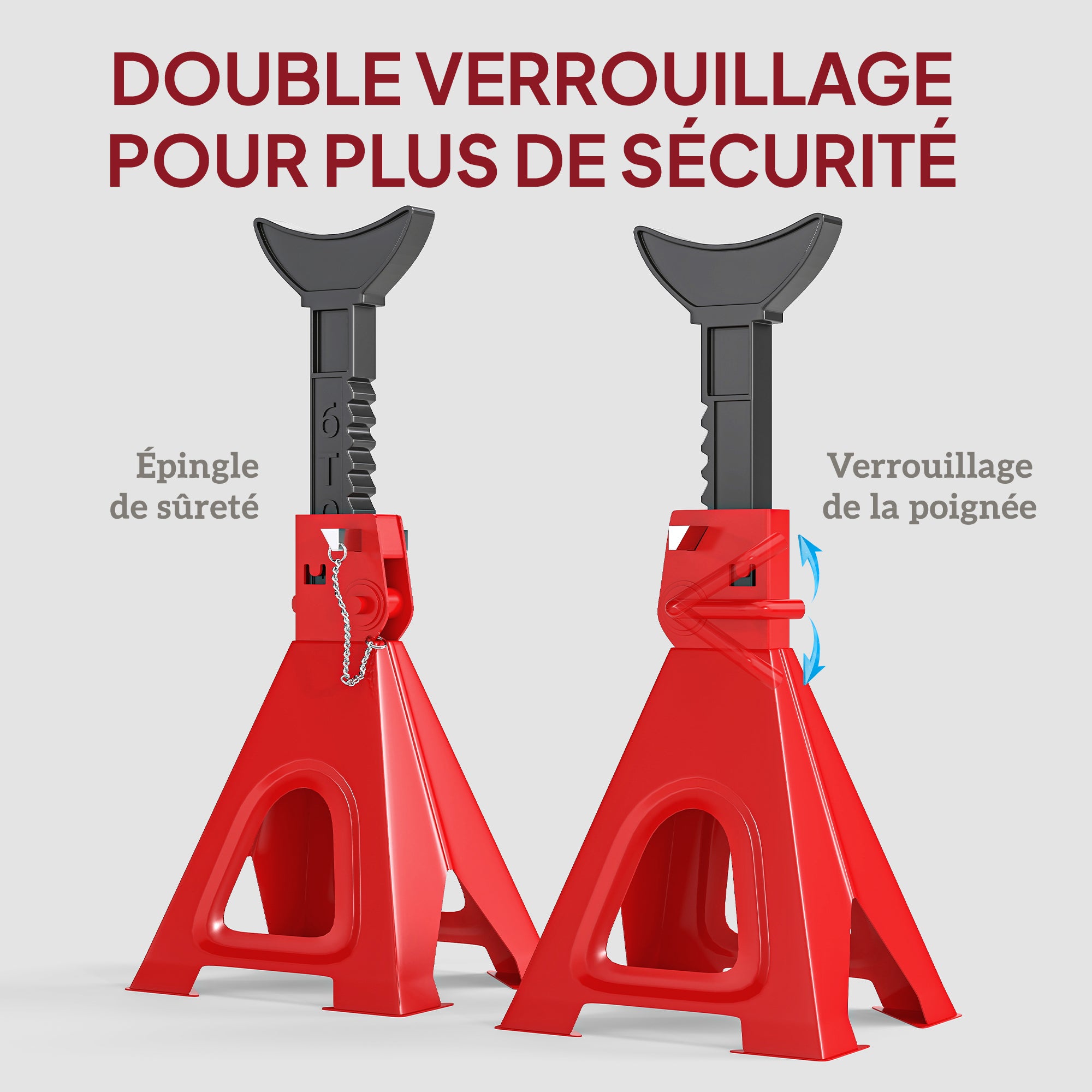 Set of 2 Car Jack Stands, 6 Ton Capacity Lift Stands, Adjustable Height from 375 to 592 mm, Large Base with Safety Pin, for Vehicle, Caravan, Workshop, Garage, Red