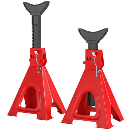 Set of 2 Car Jack Stands, 6 Ton Capacity Lift Stands, Adjustable Height from 375 to 592 mm, Large Base with Safety Pin, for Vehicle, Caravan, Workshop, Garage, Red