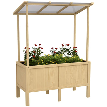 Wooden Raised Bed, Cold Frame with Cover, Planter Box with Fleece, Flower Box Herb Bed for Garden, Balcony, 110 x 60 x 152 cm, Natural