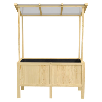 Wooden Raised Bed, Cold Frame with Cover, Planter Box with Fleece, Flower Box Herb Bed for Garden, Balcony, 110 x 60 x 152 cm, Natural