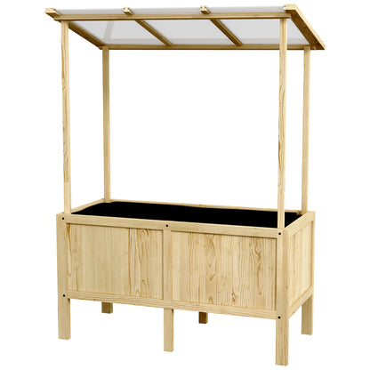 Wooden Raised Bed, Cold Frame with Cover, Planter Box with Fleece, Flower Box Herb Bed for Garden, Balcony, 110 x 60 x 152 cm, Natural