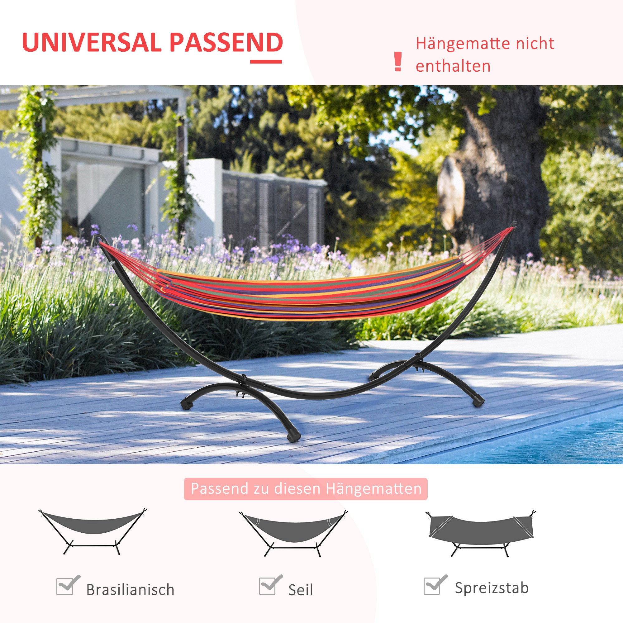 Hammock Stand for Hammock 3m Hammock Stand with Tension Rope Garden Beach Steel Frame Black 300 x 90 x 100 cm