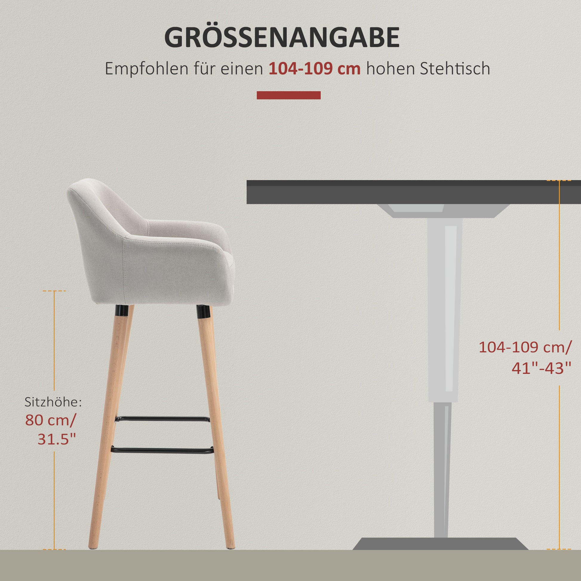 Set of 2 Bar Stools, Bar Chair with Seat Cushion, Wooden Legs, Backrest and Armrests, Kitchen Chairs with Wood Footrest, Counter Stools for Kitchen, Living Room, Dining Room, Linen Look, Beige