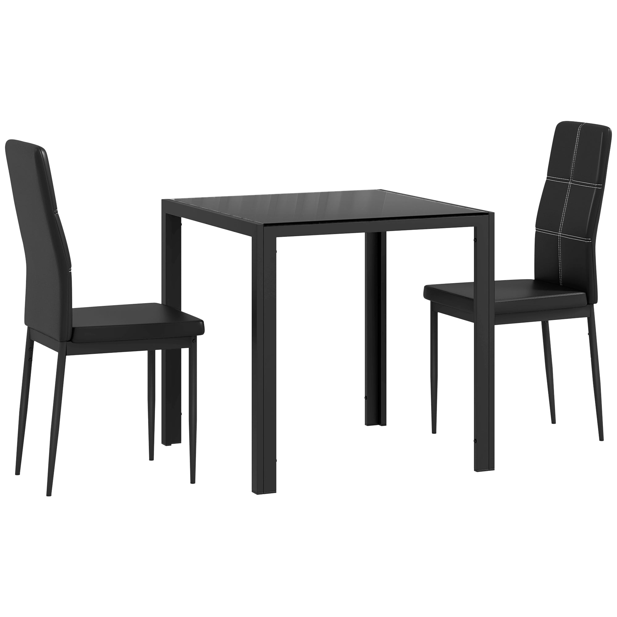 Dining Set Dining Table with 4 Chairs Space-Saving Dining Group Seating Set, Safety Glass Tabletop, Faux Leather Kitchen Table Set for Dining Room, Kitchen Black