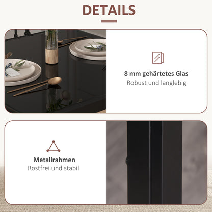 Dining Set Dining Table with 4 Chairs Space-Saving Dining Group Seating Set, Safety Glass Tabletop, Faux Leather Kitchen Table Set for Dining Room, Kitchen Black