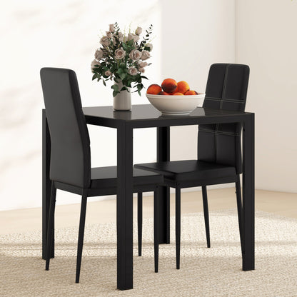 Dining Set Dining Table with 4 Chairs Space-Saving Dining Group Seating Set, Safety Glass Tabletop, Faux Leather Kitchen Table Set for Dining Room, Kitchen Black