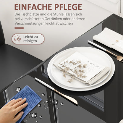 Dining Set Dining Table with 4 Chairs Space-Saving Dining Group Seating Set, Safety Glass Tabletop, Faux Leather Kitchen Table Set for Dining Room, Kitchen Black