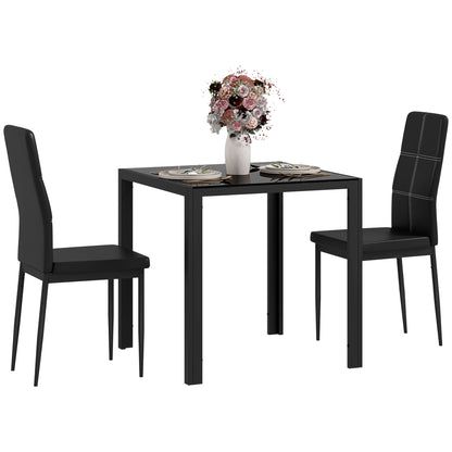 Dining Set Dining Table with 4 Chairs Space-Saving Dining Group Seating Set, Safety Glass Tabletop, Faux Leather Kitchen Table Set for Dining Room, Kitchen Black