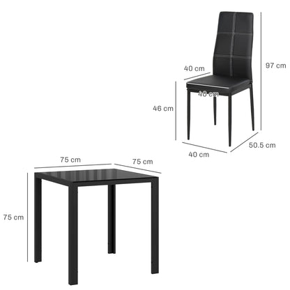 Dining Set Dining Table with 4 Chairs Space-Saving Dining Group Seating Set, Safety Glass Tabletop, Faux Leather Kitchen Table Set for Dining Room, Kitchen Black