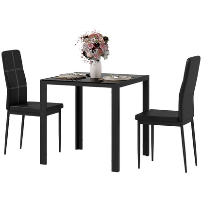 Dining Set Dining Table with 4 Chairs Space-Saving Dining Group Seating Set, Safety Glass Tabletop, Faux Leather Kitchen Table Set for Dining Room, Kitchen Black