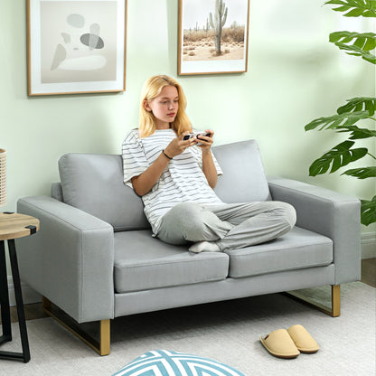 2 Seater Sofa Two-Seater Fabric Sofa with Cushions Armrest Linen Look for Bedroom 145 x 82 x 78 cm Light Gray