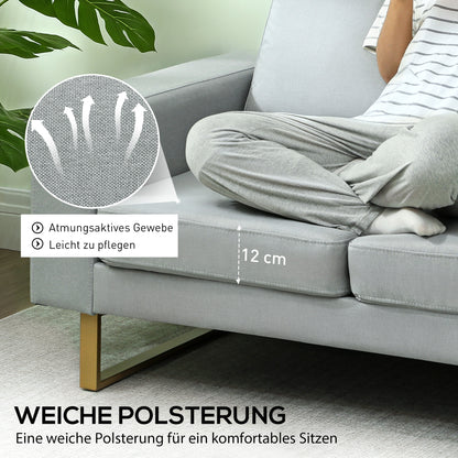 2 Seater Sofa Two-Seater Fabric Sofa with Cushions Armrest Linen Look for Bedroom 145 x 82 x 78 cm Light Gray