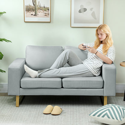 2 Seater Sofa Two-Seater Fabric Sofa with Cushions Armrest Linen Look for Bedroom 145 x 82 x 78 cm Light Gray