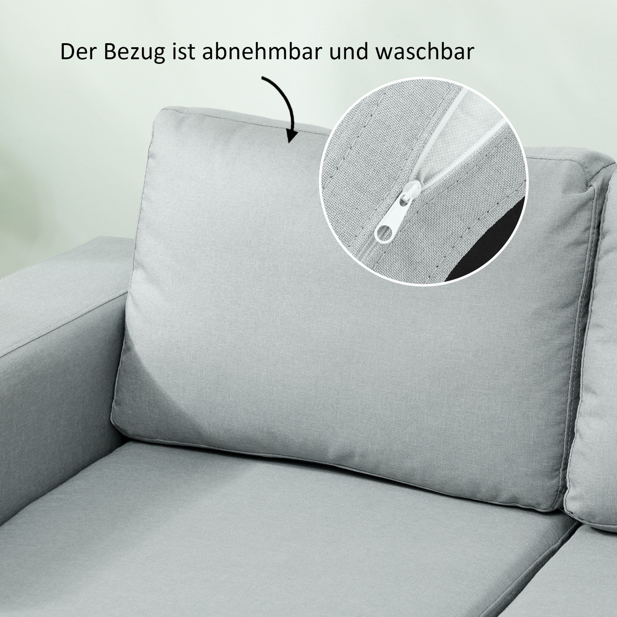 2 Seater Sofa Two-Seater Fabric Sofa with Cushions Armrest Linen Look for Bedroom 145 x 82 x 78 cm Light Gray