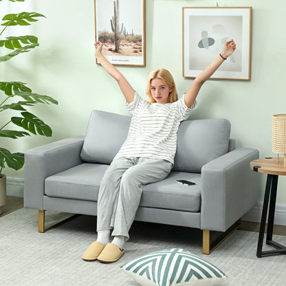 2 Seater Sofa Two-Seater Fabric Sofa with Cushions Armrest Linen Look for Bedroom 145 x 82 x 78 cm Light Gray