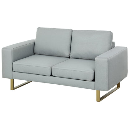 2 Seater Sofa Two-Seater Fabric Sofa with Cushions Armrest Linen Look for Bedroom 145 x 82 x 78 cm Light Gray