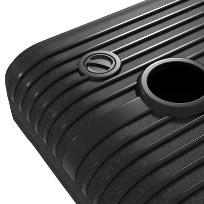 HDPE Garden Umbrella Base, Fillable with 70 kg of Water or 90 kg of Sand, Support for 130mm Umbrella Poles with 2 Wheels and Handle, Black