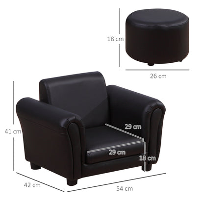 Kids Armchair with Footstool Children's Couch Kids Sofa Mini Sofa for 1.5-3 Years Kids Children's Furniture Wood Black 54 x 42 x 41 cm