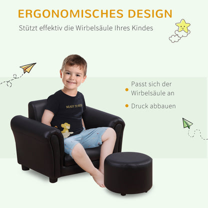 Kids Armchair with Footstool Children's Couch Kids Sofa Mini Sofa for 1.5-3 Years Kids Children's Furniture Wood Black 54 x 42 x 41 cm