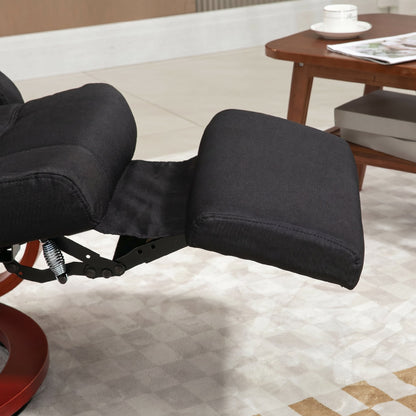 Reclining Armchair with Footrest – High-Back TV Chair, Ergonomic Armrests, Eucalyptus Wood Base, Linen-Look Fabric, Recliner for Living Room & Bedroom (Black)