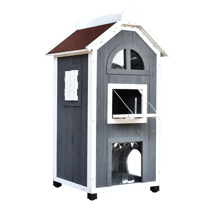 Cat House for Cat Bed or Litter Box, Cat Cabinet, Indoor Cat Toilet, Fir Wood, Asphalt Roof, Gray, 59 x 55 x 109 cm