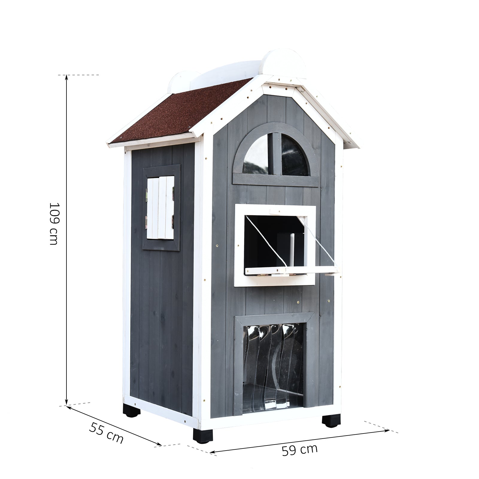 Cat House for Cat Bed or Litter Box, Cat Cabinet, Indoor Cat Toilet, Fir Wood, Asphalt Roof, Gray, 59 x 55 x 109 cm