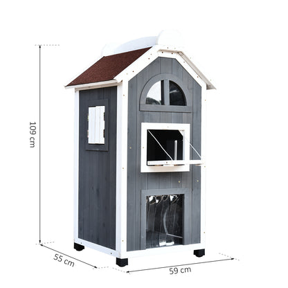 Cat House for Cat Bed or Litter Box, Cat Cabinet, Indoor Cat Toilet, Fir Wood, Asphalt Roof, Gray, 59 x 55 x 109 cm