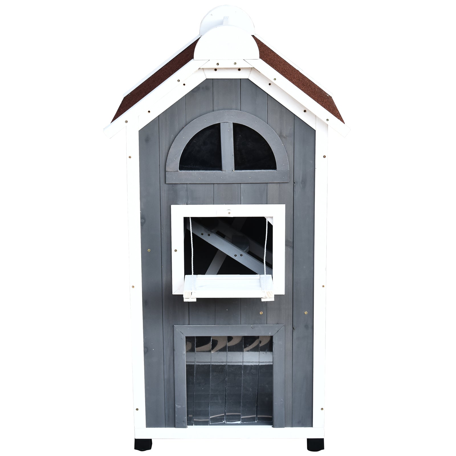 Cat House for Cat Bed or Litter Box, Cat Cabinet, Indoor Cat Toilet, Fir Wood, Asphalt Roof, Gray, 59 x 55 x 109 cm