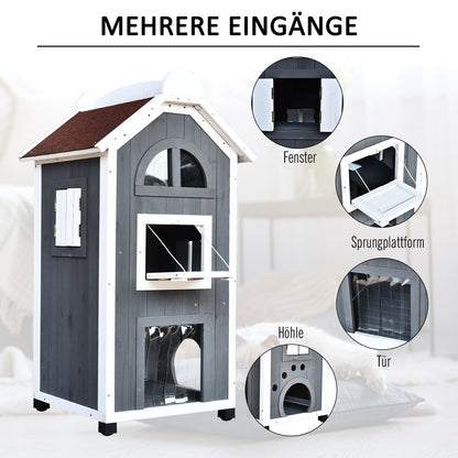 Cat House for Cat Bed or Litter Box, Cat Cabinet, Indoor Cat Toilet, Fir Wood, Asphalt Roof, Gray, 59 x 55 x 109 cm