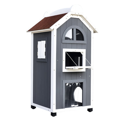 Cat House for Cat Bed or Litter Box, Cat Cabinet, Indoor Cat Toilet, Fir Wood, Asphalt Roof, Gray, 59 x 55 x 109 cm
