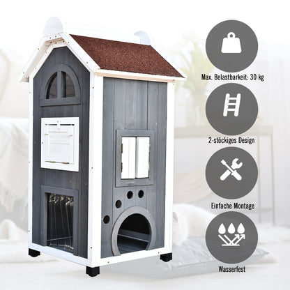 Cat House for Cat Bed or Litter Box, Cat Cabinet, Indoor Cat Toilet, Fir Wood, Asphalt Roof, Gray, 59 x 55 x 109 cm