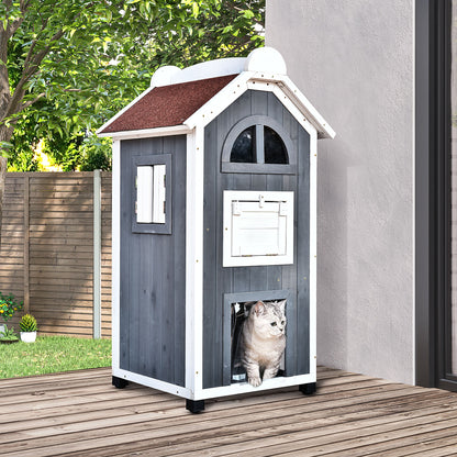 Cat House for Cat Bed or Litter Box, Cat Cabinet, Indoor Cat Toilet, Fir Wood, Asphalt Roof, Gray, 59 x 55 x 109 cm