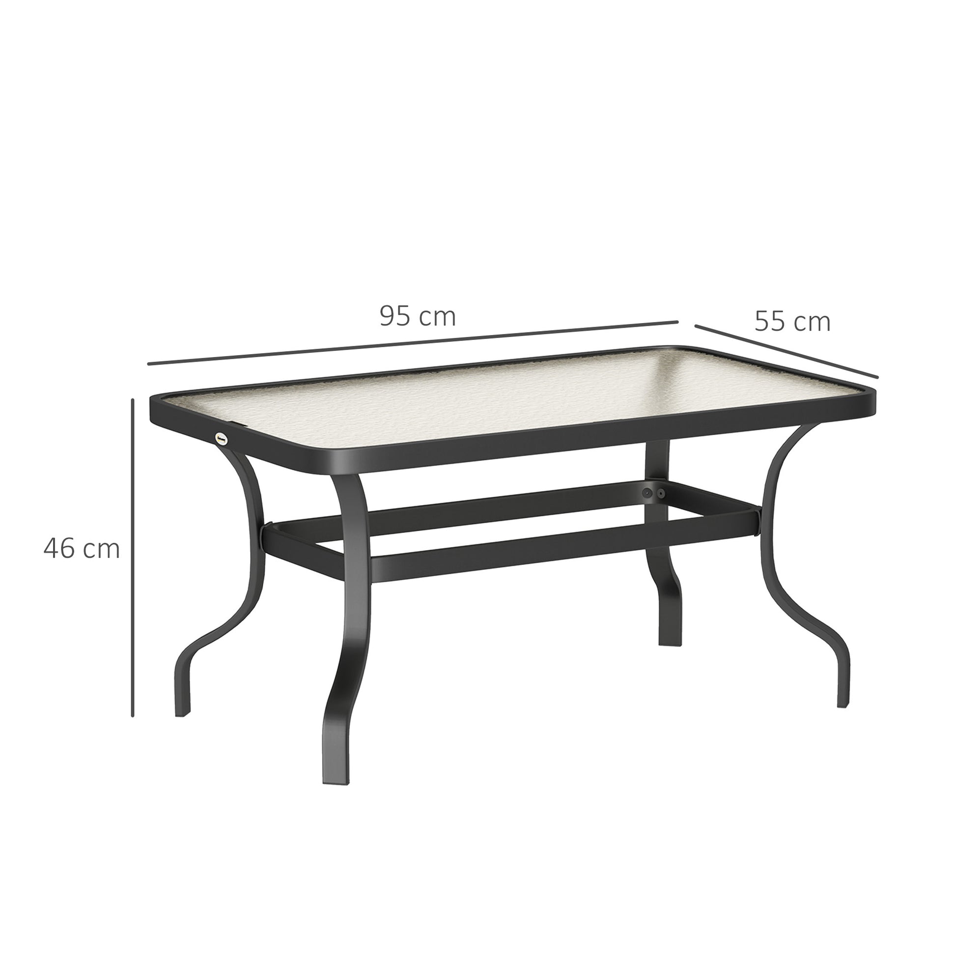 Side Table Tempered Glass Coffee Table with Wave Design, Rounded Corner Balcony Table Patio Table Sofa Table Tea Table Garden Furniture for Living Room Garden Terrace Balcony, 95x55 cm Black