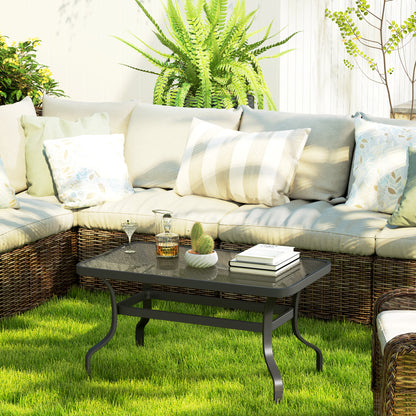 Side Table Tempered Glass Coffee Table with Wave Design, Rounded Corner Balcony Table Patio Table Sofa Table Tea Table Garden Furniture for Living Room Garden Terrace Balcony, 95x55 cm Black