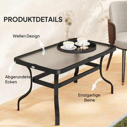 Side Table Tempered Glass Coffee Table with Wave Design, Rounded Corner Balcony Table Patio Table Sofa Table Tea Table Garden Furniture for Living Room Garden Terrace Balcony, 95x55 cm Black